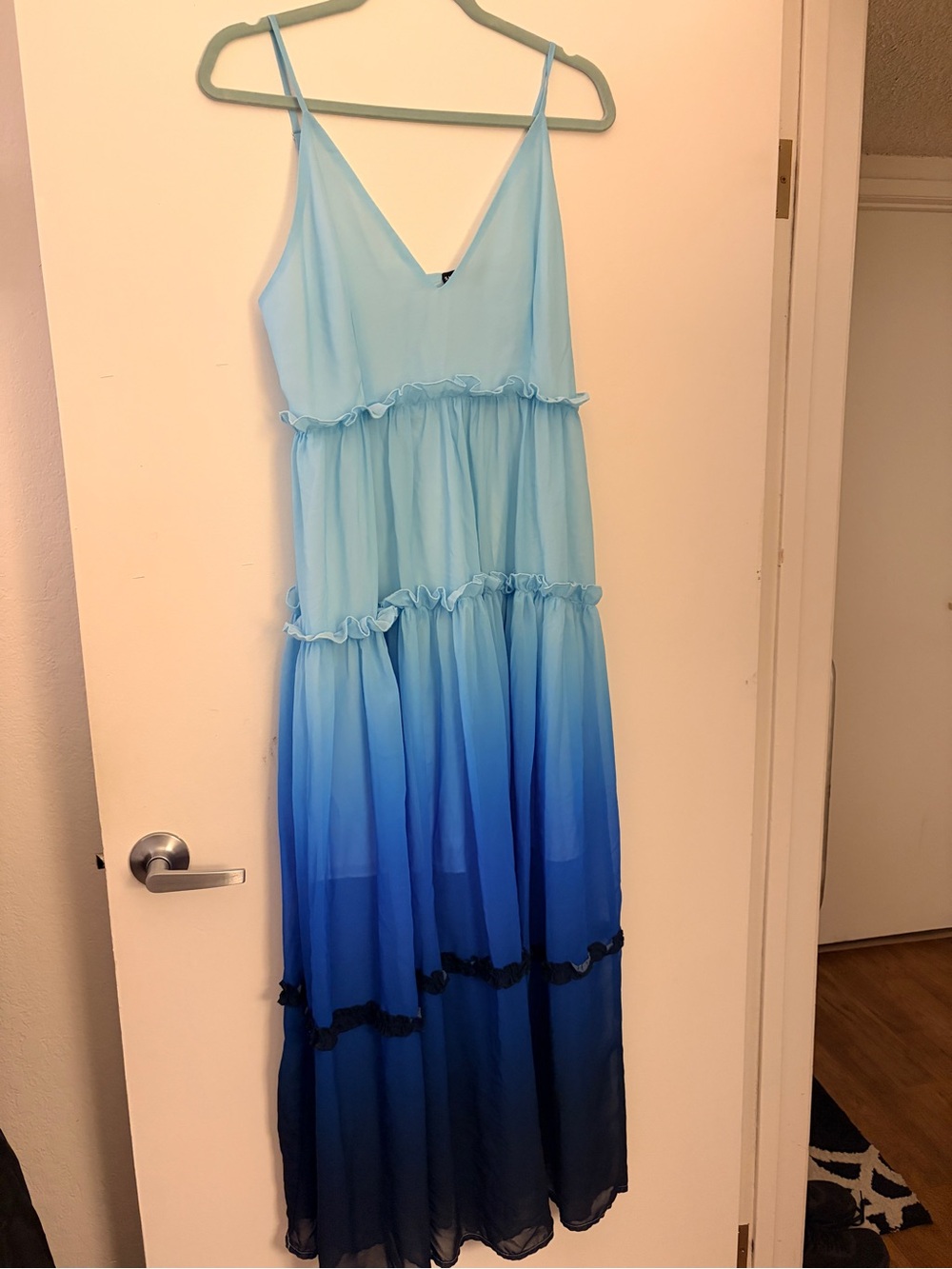 SHEIN Light Blue to Navy Ombre Spaghetti Strap Maxi Dress